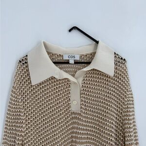 Cos Open Knit Polo Collar Crochet Shirt In Beige